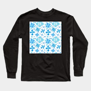 Blue Abstract Floral Pattern Long Sleeve T-Shirt